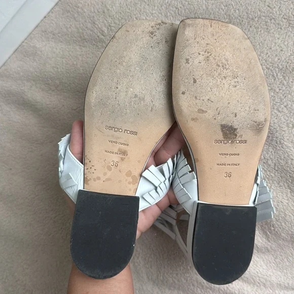 Sergio Rossi White Leather Fringe Sandals 36 - Picture 6 of 11